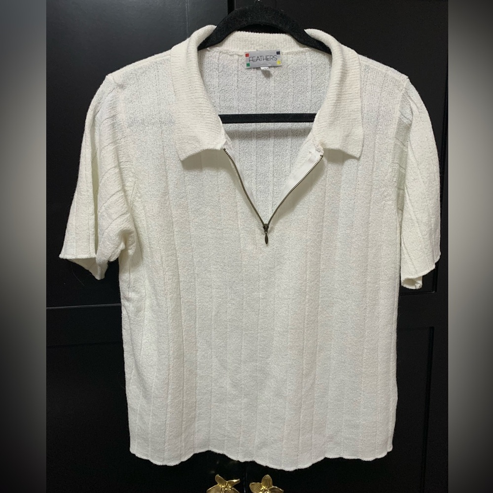 Feathers Cream Womens Polo Shirt Large quarter zip Scandi Girl